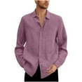 thumbnail image 1 of UAMVSH Cotton Linen Shirts for Men Plus Size Long Sleeve Work Business Dressy Tshirts Lightweight Button down Lapel Neck Tops(5X-Large,Pink 1), 1 of 5