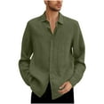 thumbnail image 1 of UAMVSH Cotton Linen Shirts for Men Plus Size Long Sleeve Work Business Dressy Tshirts Lightweight Button down Lapel Neck Tops(Large,Army Green 1), 1 of 5