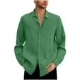 thumbnail image 1 of UAMVSH Cotton Linen Shirts for Men Plus Size Long Sleeve Work Business Dressy Tshirts Lightweight Button down Lapel Neck Tops(Large,Green), 1 of 5