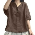 thumbnail image 1 of UAMVSH Cotton Linen Shirts for Women Button down Lightweight Casual Tops Loose Fit Half Sleeve Beach Vacation Blouses Summer Fall(X-Large,Coffee), 1 of 6