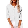 thumbnail image 1 of UAMVSH Cotton Linen Shirts for Women Lightweight Button down Long Sleeve Blouses Casual Vacation Work Dressy Tops with Pockets(X-Large,White), 1 of 6