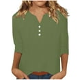 thumbnail image 1 of UAMVSH Cotton Linen Shirts for Women Soft Lightweight 3/4 Length Sleeve Vacation Tops Casual V-Neck Button down Work Tees(Small,Green), 1 of 7
