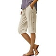 thumbnail image 1 of UAMVSH Cotton Linen Shorts for Women Bermuda Casual Summer Capri Pants with Pockets Knee Length Elastic Waist Side Button Long Shorts, 1 of 7