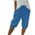 thumbnail image 1 of UAMVSH Cotton Linen Shorts for Women Casual Knee Length Capri Pants with Cuffed Hem Soft Summer Drawstring Pockets Shorts, 1 of 6