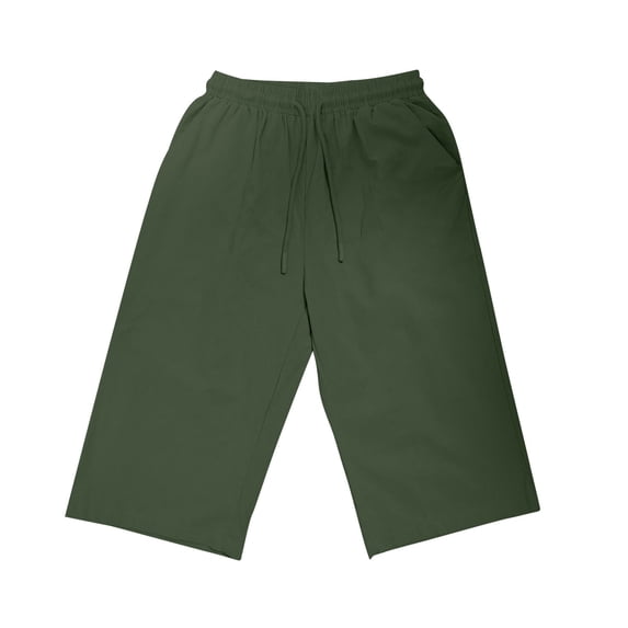 UAMVSH Cotton Linen Shorts for Women Casual Knee Length Capri Pants with Cuffed Hem Soft Summer Drawstring Pockets Shorts