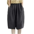thumbnail image 1 of UAMVSH Cotton Linen Shorts for Women Loose Breathable Wide Leg Shorts Beach Vacation Casual Bermuda Shorts with Pockets, 1 of 3