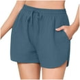 thumbnail image 1 of UAMVSH Cotton Linen Shorts for Women Soft Curved Hem Side Slit Shorts with Pockets Drawstring Elastic Waist Summer Casual Ladies Shorts, 1 of 7