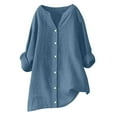 thumbnail image 1 of UAMVSH Cotton Linen Tops for Women Baggy Plus Size Button down Long Tops Casual Summer Full Sleeve Oversized Blouses Ladies Fall Outfits(X-Large,Light Blue), 1 of 7