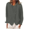 thumbnail image 1 of UAMVSH Cotton Linen Tops for Women Baggy Long Sleeve Collared Shirts Lightweight Button down Lapel V-Neck Beach Vacation Blouses(Large,Gray 2), 1 of 6