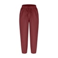 thumbnail image 1 of UAMVSH Cotton Linen for Women Casual Lightweight Straight Leg Lounge Pants with Pockets Soft Elastic Waist Drawstring Basic Pants(Medium,Wine), 1 of 4
