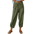 thumbnail image 1 of UAMVSH Cotton Linen for Women Lightweight Summer Casual Beach Pants with Pockets High Waist Cinch Bottom Vacation Lounge Pants(Medium,Army Green), 1 of 7