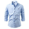 thumbnail image 1 of UAMVSH Cotton Shirts for Men Soft Button down Lapel V-Neck Dressy Tshirts with Chest Pockets Casual Long Sleeve Work Office Dressy Tunic Tops(X-Large,Light Blue), 1 of 2