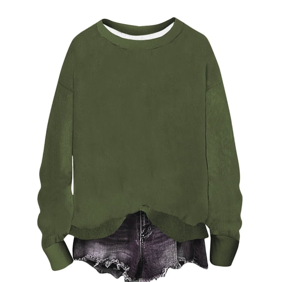 UAMVSH Crewneck Sweatshirts Women Oversized Casual Long Sleeve Ribbed Knit Tops Comfy Soft Loose Fit Pullover Shirts Fall Outfits