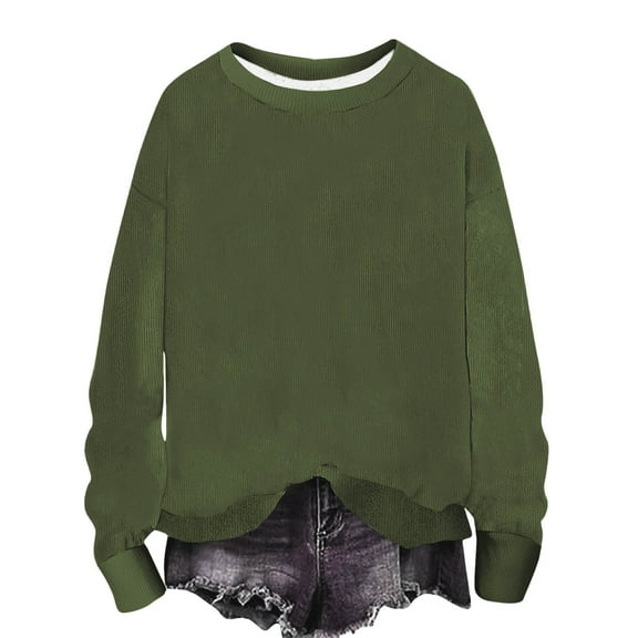 UAMVSH Crewneck Sweatshirts Women Oversized Casual Long Sleeve Ribbed Knit Tops Comfy Soft Loose Fit Pullover Shirts Fall Outfits