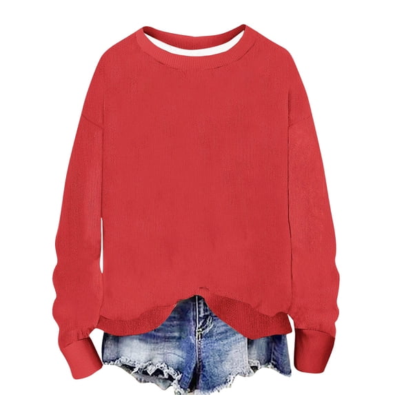 UAMVSH Crewneck Sweatshirts Women Oversized Casual Long Sleeve Ribbed Knit Tops Comfy Soft Loose Fit Pullover Shirts Fall Outfits