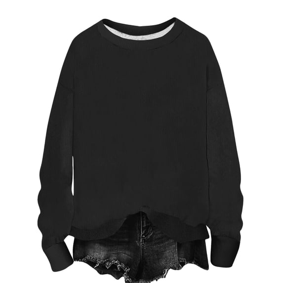 UAMVSH Crewneck Sweatshirts Women Oversized Casual Long Sleeve Ribbed Knit Tops Comfy Soft Loose Fit Pullover Shirts Fall Outfits