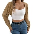 thumbnail image 1 of UAMVSH Cropped Cardigan for Women Trendy Hollow Out Crochet Going Out Tops Open Front Lantern Sleeve Knit Sweater Lightweight Shrug, 1 of 7