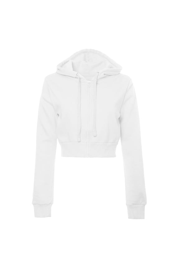 Cropped Hooded Sweatshirts for Women Casual Solid Color Long Sleeve Hoodie Jackets with Zipper Trendy Going out Fall Outwear(Medium,White)