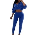thumbnail image 1 of UAMVSH Cropped Jackets 2 Piece Outfits for Women Long Sleeve Zip up Coats with Stretchy Leggings Sets Classic Workout Tracksuit(SmallBlue), 1 of 5