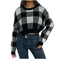 thumbnail image 1 of UAMVSH Cropped Sweaters for Women Fashion Plaid Graphic Classic Pullover Oversized Long Sleeve Knitted Tops Lightweight Sweaters(X-Large,Black), 1 of 3