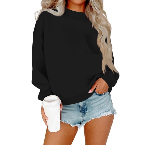UAMVSH Cropped Sweatshirts for Women Long Sleeve Casual Tops Oversized Crewneck Pullover Tops with Pocket Fall Winter Fashion Outfits