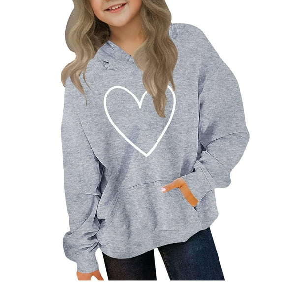 UAMVSH Cute Hoodies for Boys Girls Classic Heart Graphic Hooded Sweatshirts Fleece Casual Kids Long Sleeve Pullover Tops(13-14 Years,Gray)