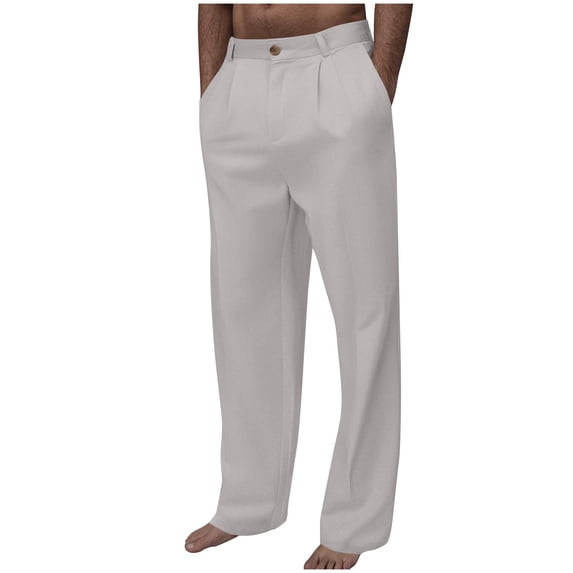 UAMVSH Dress Pants for Men Lightweight Cotton Linen Casual Vacation Work Trousers Wide Leg Loose Fit Business Suit Pants with Pockets(X-Large,White)