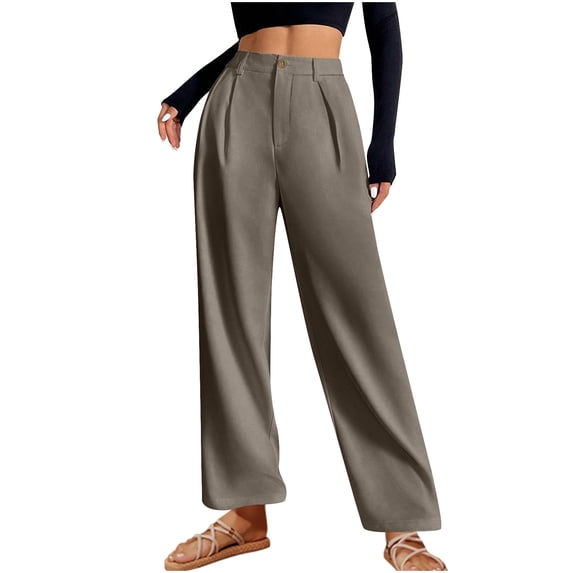 UAMVSH Dress Pants for Women Plus Size Button High Waisted Wide Leg Trousers Business Casual Work Pants Office Outfits