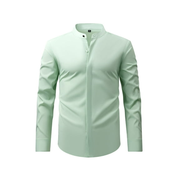 UAMVSH Dress Shirts for Men Casual Business Long Sleeve Button down Tunic Tops Formal Slim Fit Stretchy Mock Neck Lounge T-Shirts(3X-Large,Light Green)