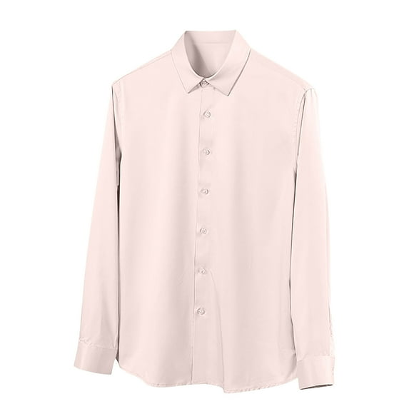 UAMVSH Dress Shirts for Men Casual Long Sleeve Button down Collar Business Tops Soft Lightweight Formal Office T-Shirts(X-Large,Beige)