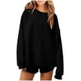 thumbnail image 1 of UAMVSH Fall Fashion Sweatsuit Sets for Women Casual Oversized Long Sleeve Sweatshirts Shorts Loose Fit 2 Piece Tracksuit Outfits(Large,Black), 1 of 5