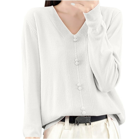 UAMVSH Fall Sweaters for Women Long Sleeve V Neck Tops Casual Lightweight Knit Pullover Sweater Shirts