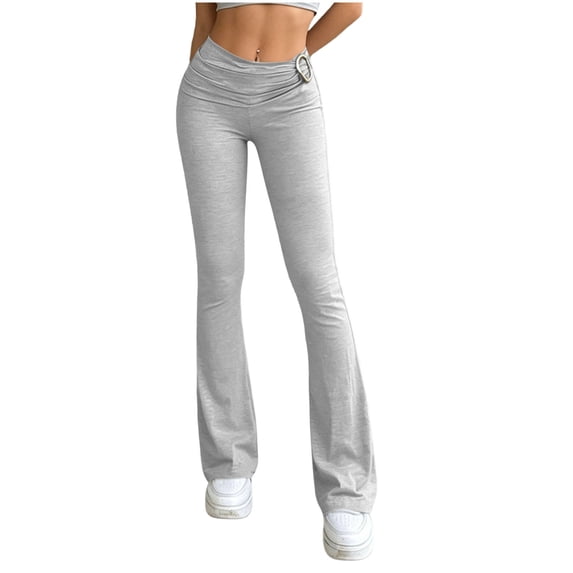 UAMVSH Flare Leggings for Women Casual High Waisted Ruched Yoga Pants Pull On Slim Fit Gym Workout Pants Comfy Clothes