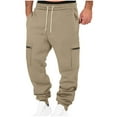 thumbnail image 1 of UAMVSH Fleece Lined Cargo Pants Men Fall Cinch Bottom Drawstring Jogger Pants with Zipper Pockets Warm Athletic Gym Sweatpants(XX-LargeKhaki), 1 of 5