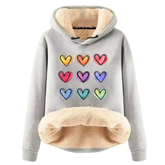UAMVSH Fleece Lined Hooded Sweatshirts for Women Classic Graphic Printed Winter Warm Hoodie Sherpa Fuzzy Long Sleeve Pullover(X-Large,Gray)