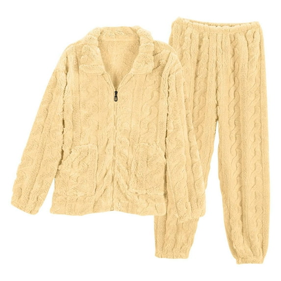 UAMVSH Fleece Pajamas for Women Zip Up Jacket and Long Pants Pj Set with Pockets 2 Piece Fluffy Loungewear Winter Clothes