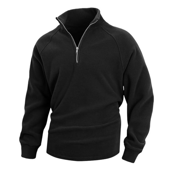 UAMVSH Fleece Shirts for Men Casual Long Sleeve Stand Collar T-Shirts Loose Fit Fuzzy 1/4 Zipper Pullover Tops Fall Warm Clothes(XX-Large,Black)