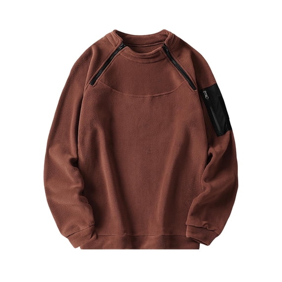 UAMVSH Fleece Sweatshirts for Men Comfy Warm Crew Neck Shirts Oversized Pullover Tops Trendy Fall Long Sleeve Plain Clothes with Zipper(X-Large,Wine)