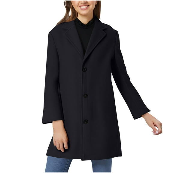 UAMVSH Fleece Trench Blazers for Women Casual Long Sleeve Notch Collar Dressy Jackets with Pockets Single Breasted Business Work Overcoats(X-Large,Black)