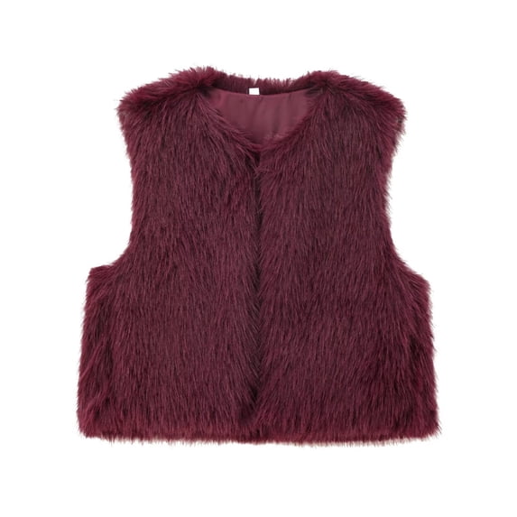 UAMVSH Fleece Vests for Women Fashion Cropped Sleeveless Jacket Cardigans Comfortable Plush Gilet Warm Ladies Waistcoat Outerwear(Medium,Wine)