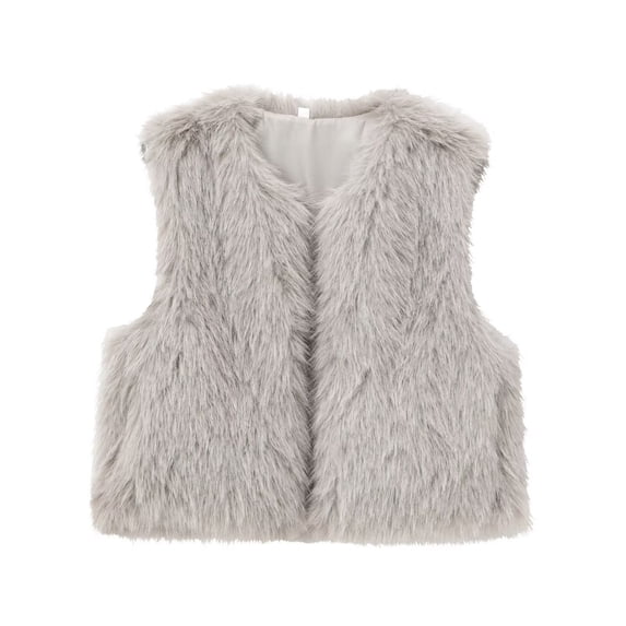 UAMVSH Fleece Vests for Women Fashion Cropped Sleeveless Jacket Cardigans Comfortable Plush Gilet Warm Ladies Waistcoat Outerwear(Small,Gray)