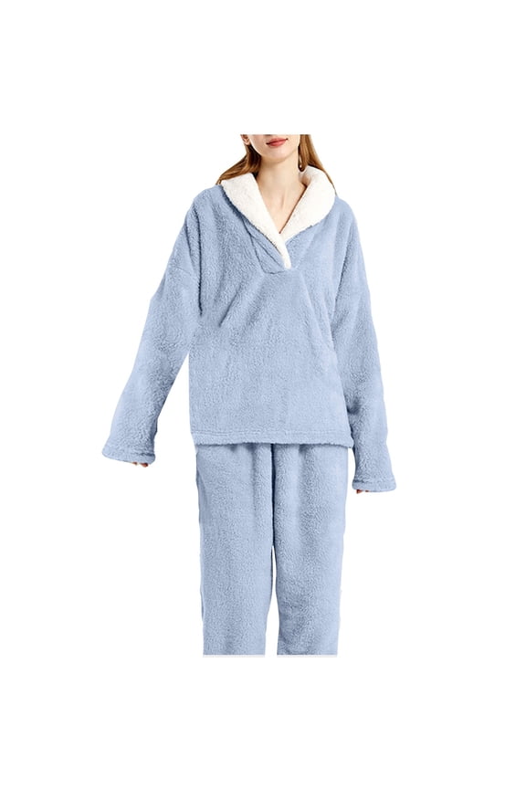 Fluffy Pajamas for Women Set 2 Piecec Outfits Oversized Fleece Pullover and Pants Set Soft Fuzzy Winter Warm Loungewear