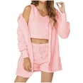 thumbnail image 1 of UAMVSH Fluffy Pajamas for Women Set 3 Piece Outfits Fleece Warm Hooded Coat Crop Tops with Shorts Matching Set Thick Comfy Sleepwear, 1 of 7