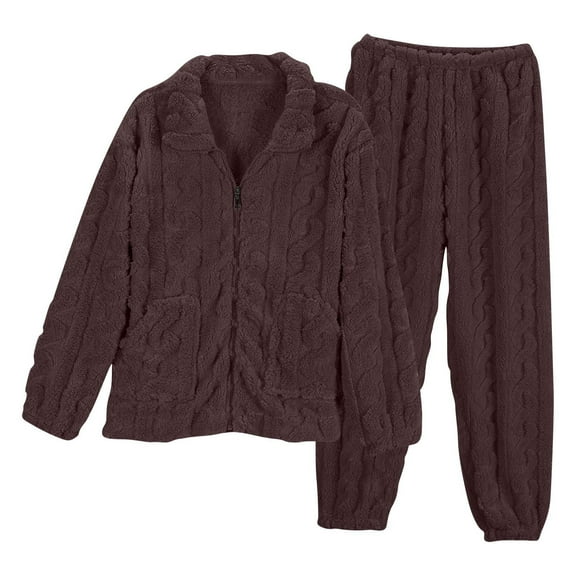 UAMVSH Fleece Pajamas for Women Zip Up Jacket and Long Pants Pj Set with Pockets 2 Piece Fluffy Loungewear Winter Clothes