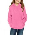 thumbnail image 1 of UAMVSH Fuzzy Fleece Hoodie for Kids Soft Plush Long Sleeve Sweatshirts with Hood Thermal Loose Fit Winter Pockets Sherpa Tops(13-14 Years,Hot Pink), 1 of 7