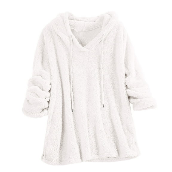UAMVSH Fuzzy Fleece Hoodie for Women Plus Size Sherpa Warm Long Sleeve Hooded Pullover Comfy Plush Loungewear Sweatshirts for Winter(X-Large,White)