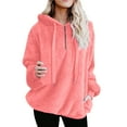 thumbnail image 1 of UAMVSH Fuzzy Fleece Hoodie for Women Warm Sherpa Fluffy Long Sleeve Hooded Pullover 1/4 Zip up Shaggy Drawstring Sweatshirts Tops(XX-Large,Pink), 1 of 5
