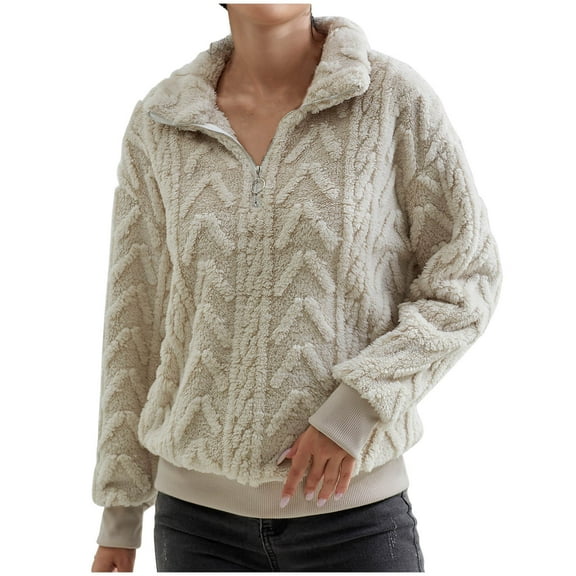 UAMVSH Fuzzy Fleece Hoodie for Women Winter Sherpa Fluffy Long Sleeve Hooded Pullover Warm Plush Drawstring Sweatshirts(Medium,Beige 2)