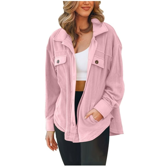UAMVSH Fuzzy Fleece Jacket for Women Fall Outwear with Pockets Casual Long Sleeve Lapel Button down Warm Coats