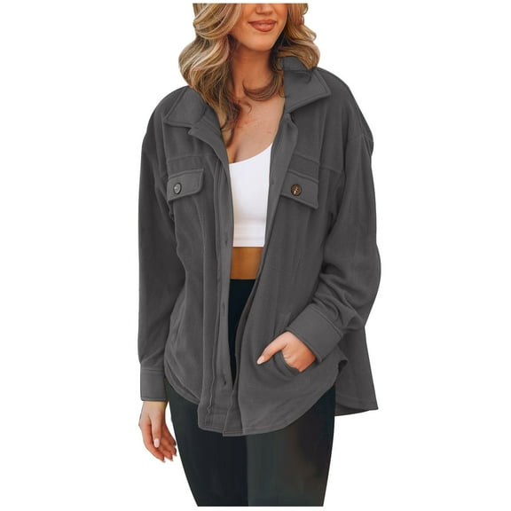 UAMVSH Fuzzy Fleece Jacket for Women Fall Outwear with Pockets Casual Long Sleeve Lapel Button down Warm Coats